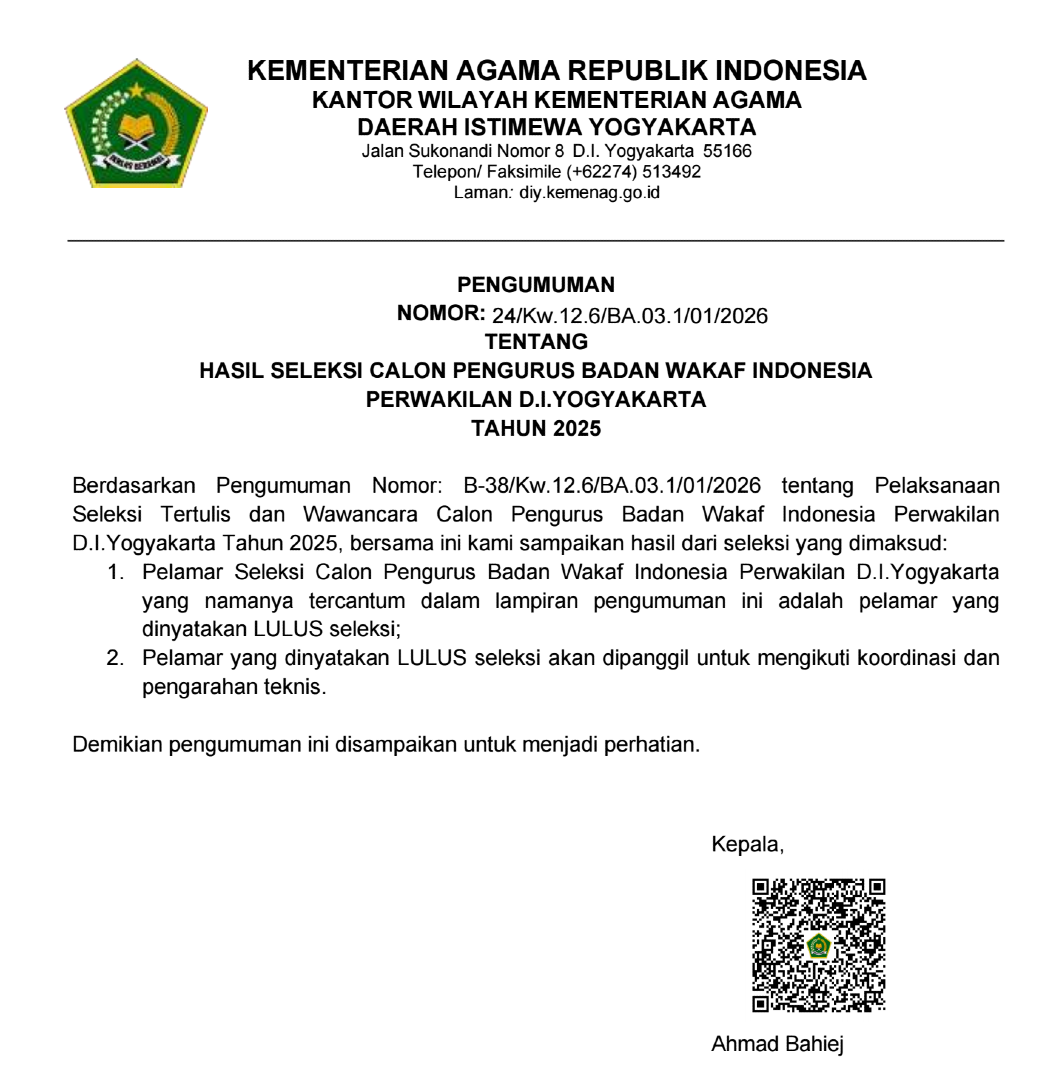 BWI DIY Umumkan Hasil Seleksi Calon Pengurus Tahun 2025